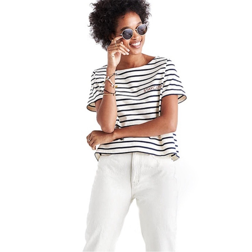 Madewell Embroidered Staycation Boxy Striped Tee